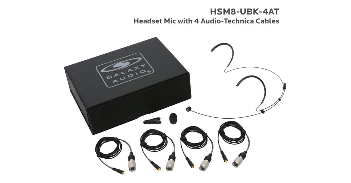 Black Uni-Directional Dual Ear Headset Mic with 4 Audio-Technica Cables