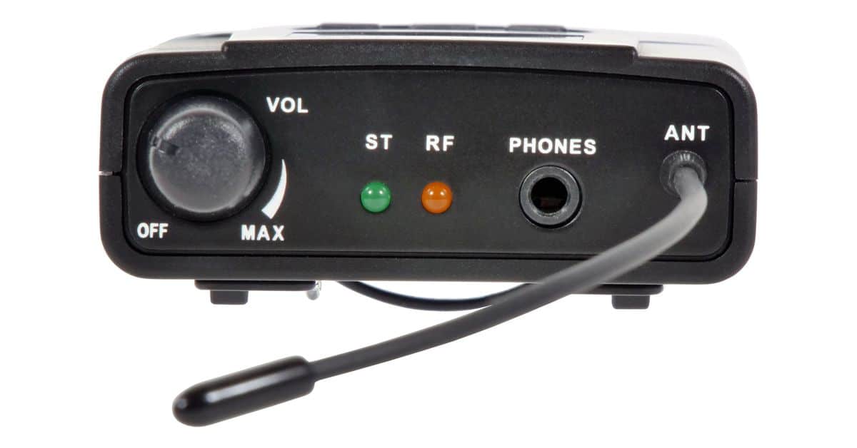 AS-1200R In Ear Belt Pack Receiver with RF and Stereo Indicators Top View