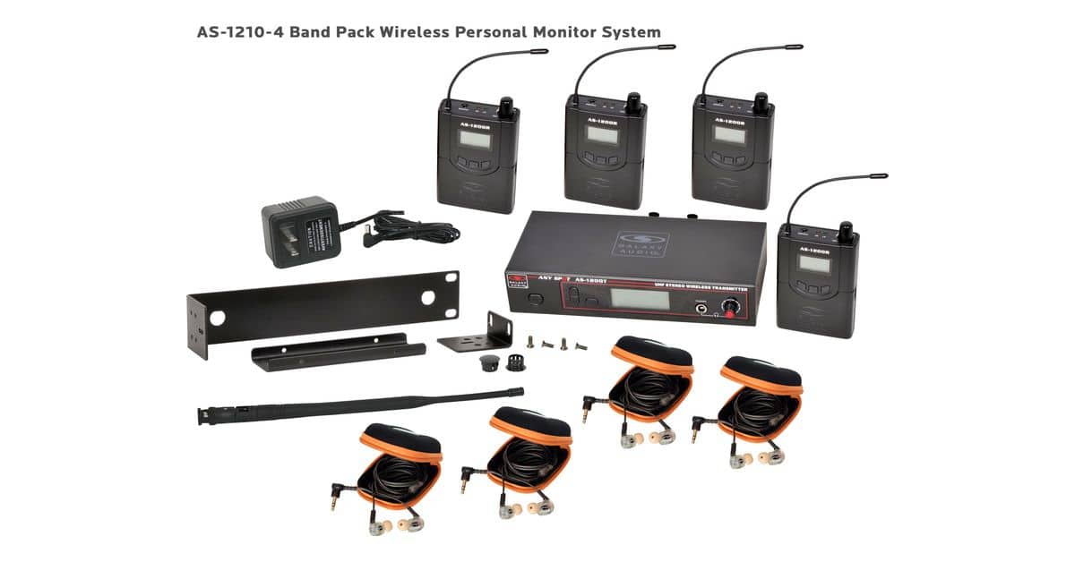 AS-1210-4 Wireless In-Ear Monitor Band Pack System with Four Professional EB10 Ear Buds