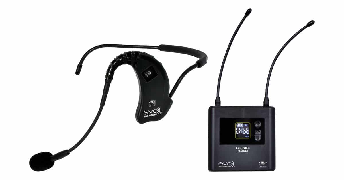 EVO-E Water/Sweat Resistant Cableless Headset Mic & Pocket-Sized Wireless Receiver Mic System