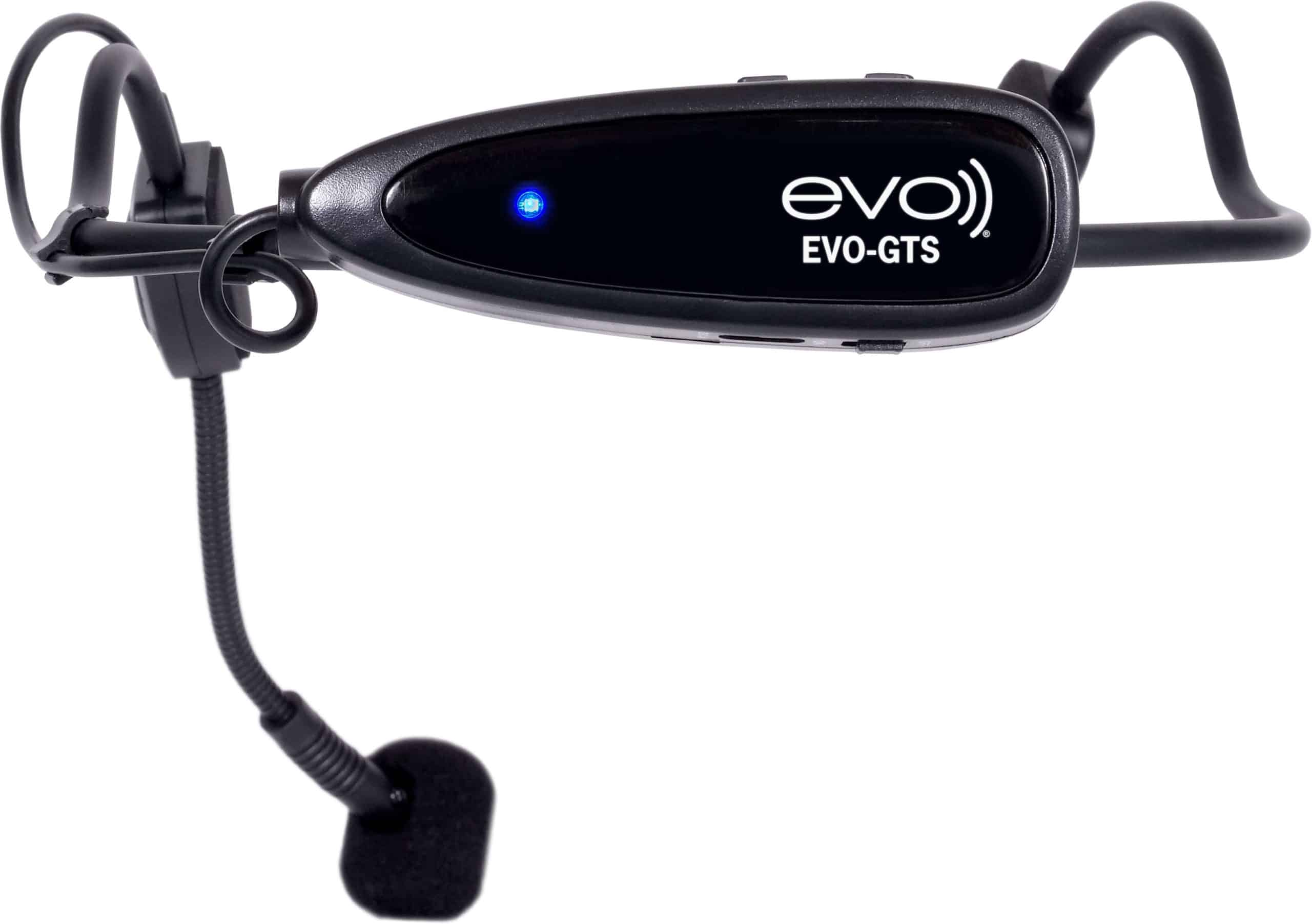 EVO-GTS Cableless Headset Microphone back wireless transmitter side