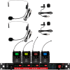 CSL4-SSVV Four-Channel Digital UHF True Diversity Wireless Microphone System. Includes CSL4 QUAD Receiver w/ four independent receivers in a single 1U rackmount chassis, (2) MBP48 Body Pack Transmitters w/ Headset Mics, & (2) MBP48 Body Pack Transmitters w/ Lavaliers.
